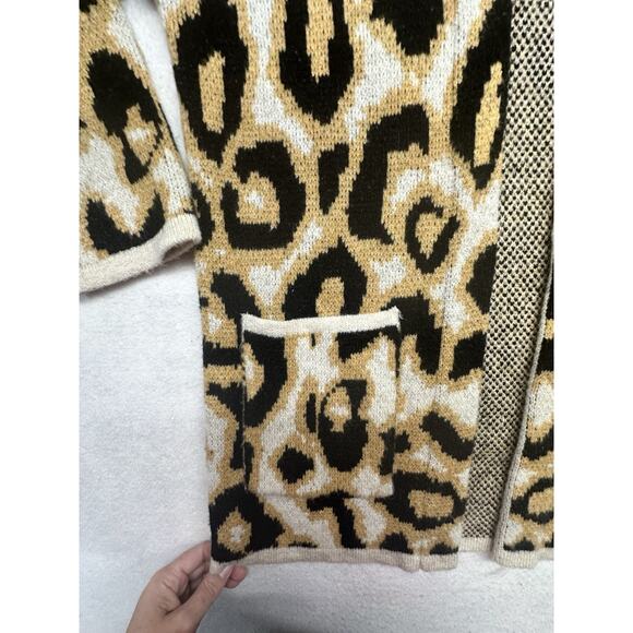 Anthropologie Maeve Cardigan Womens Size Medium Open Oversized Leopard Knit - Picture 6 of 8